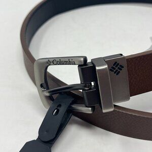 NWT Columbia brown leather belt boys silver hardware large 30-32